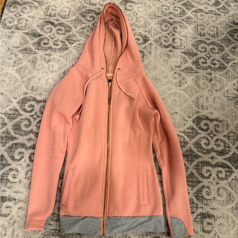 AMPERSAND AVE Coral Peach Pink Zip-Up Hoodie Sweatshirt